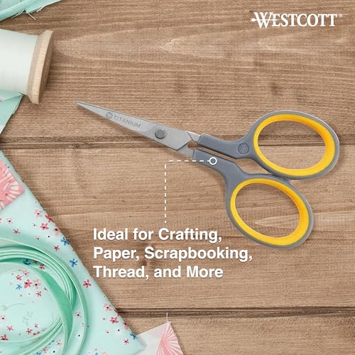 Westcott 4" Embroidery Scissors with Titanium-Bonded Blades, for Crafting, Sewing & More, Gray/Yellow