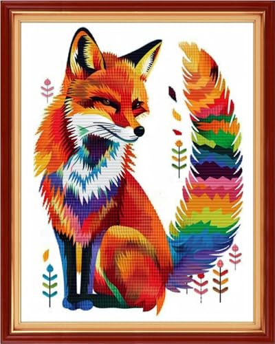 Artvxeay Stamped Cross Stitch Kits | Embroidery Kits for Beginners Craft Kit Needlepoint for Adults Supplies DIY 11CT-(Colorful Fox 16x20 inch) - color: Colorful Fox 16x20 inch
