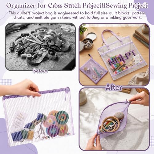 Sabary Needlepoint Project Bag, Mesh Zipper Pouch, Purple - color: Purple