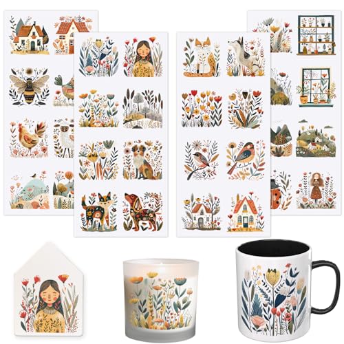 32 PCS Scandinavian Spring Folk Art UV DTF Cup Wrap Stickers - style: Scandinavian Spring Folk Art