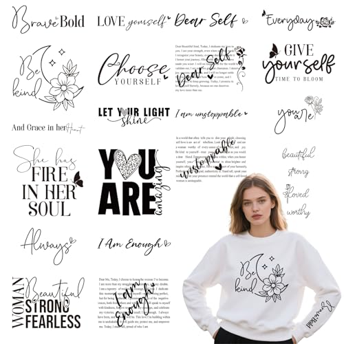 Dtf Transfers Ready to Press - 20Pcs Motivational Sleeve Designs Iron on Transfer, Positive Affirmation Iron on Decals Patches for T Shirts, Encouraging Heat Transfer for DIY Hoodies Clothes - color: Motivational 344
