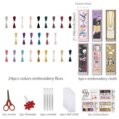 FREEBLOSS 6 Set 11CT Cross Stitch Bookmark Kit 8"x2.4" Tarot Theme - style: Tarots