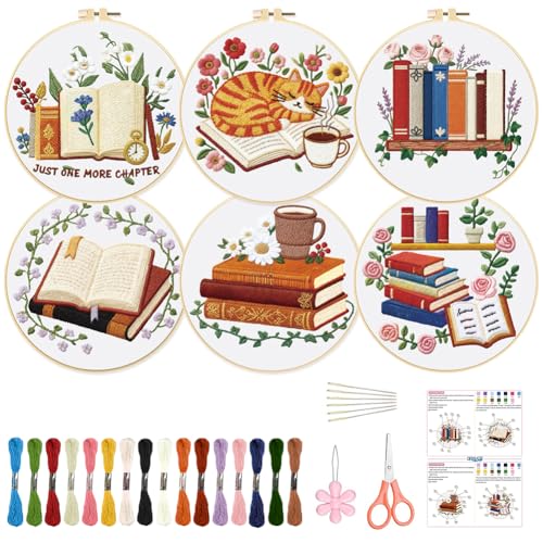 ORIGACH 6 Pack Book & Flower Embroidery Kit for Beginners - style: Book & Flower