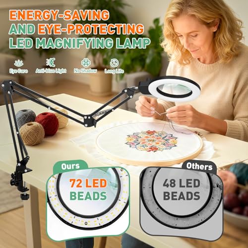 Magnifying Glass with Light, Overhead Knob Magnifier Lamp 12X - size: 12X 35in Adjustable Arm
