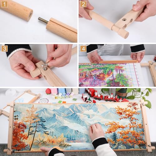 Large Beech Wood Embroidery Scroll Frame, 2-Part Adjustable Holder for Cross Stitch, Tapestry, Quilting, Sewing Needlepoint Projects - style: 33" x 12"