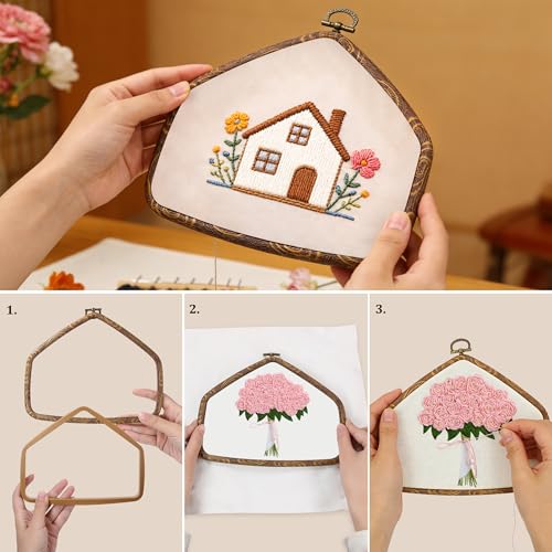 Decorative Embroidery Hoop - 3 House Pieces 7.3*5.7 inch Cross Stitch Hoops Set, Resin Embroidery Frame for Display Sewing Craft Hanging Ornament - style: House-7.3*5.7inch-3pcs