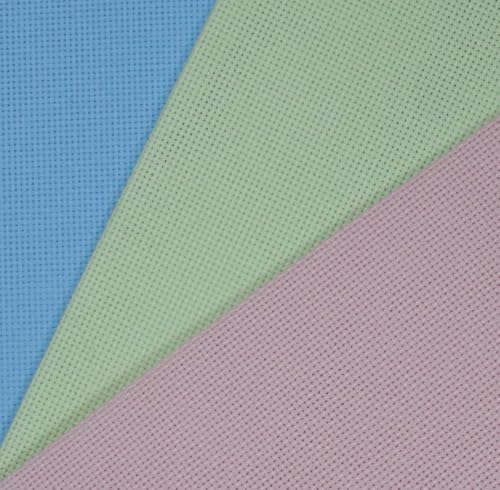KCS 3 pc of 12" x 18"(30cmx45cm) 18CT Counted Cotton Aida Cloth Cross Stitch Fabric (Light Blue+Pink+Light Green) - color: Light Blue+pink+light Green