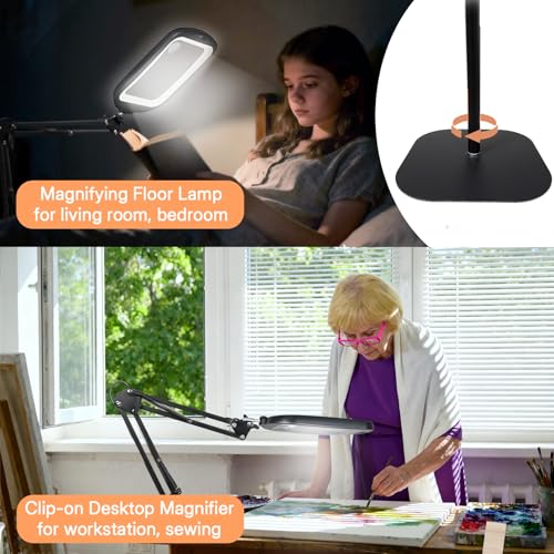 30X 10X Extra Large Floor Magnifying Glass with Light and Stand - color: Black