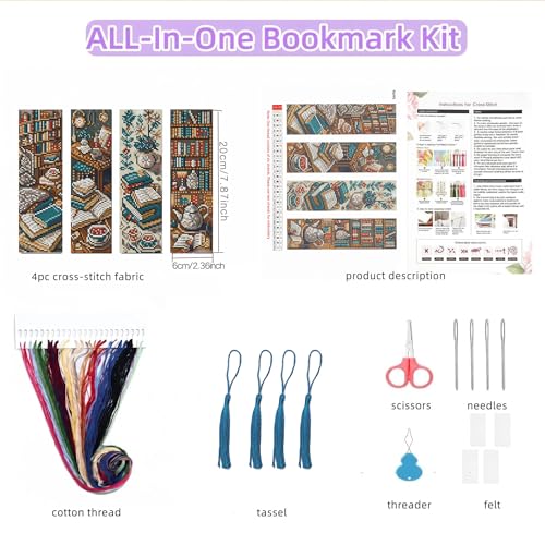 14CT Blue Bookshelf Counted Cross Stitch Bookmark Kit for Adults Beginners - color: SQJ001-01