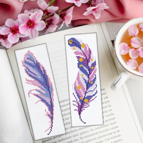 ORIGACH 6 Pack Feather Cross Stitch Bookmark Kit - style: Feather