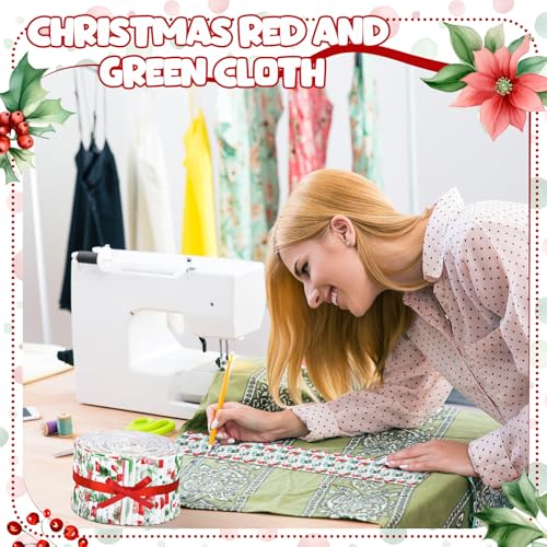 Hosuly 40 Pcs Watercolor Christmas Fabric Jelly Cotton Quilt Strips Rolls - color: Red Green Christams
