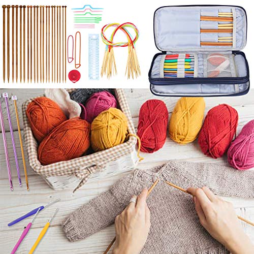 Teamoy Knitting Needles Organizer, Travel Crochet Hook Case, Blue Cats - color: Blue Cats