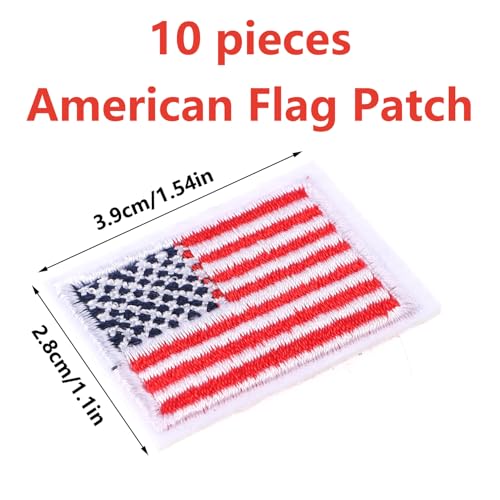 10pcs Small American Flag Patches, US Flag Patriotic Embroidered Sew/Iron on Patch Appliques Memorial Day Veterans Day Remembrance Day DIY Crafts for Uniforms, Hats, Backpacks, Clothing (Red) - color: Red Flag