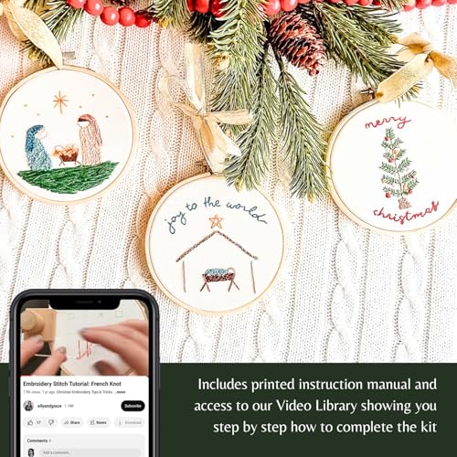 Elly & Grace Christian Embroidery Kit with Embroidery Hoop, Easy Embroidery Kit for Beginners and Adults, Full Embroidery Hoop Kit with Needles and Thread Included (Joy to The World) - style: Joy to The World