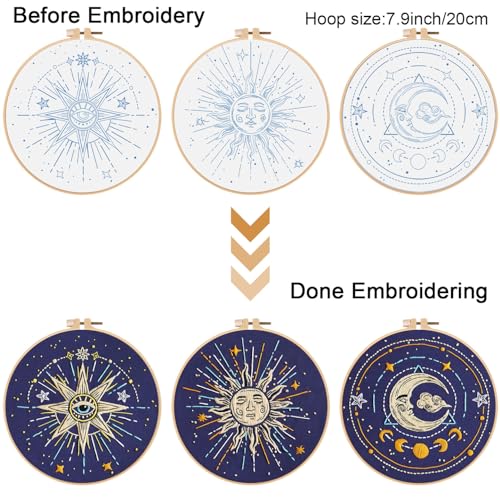 Louise Maelys 3 Pack Tarot Sun Moon Embroidery Kit for Beginners Celestial - color: kit-11