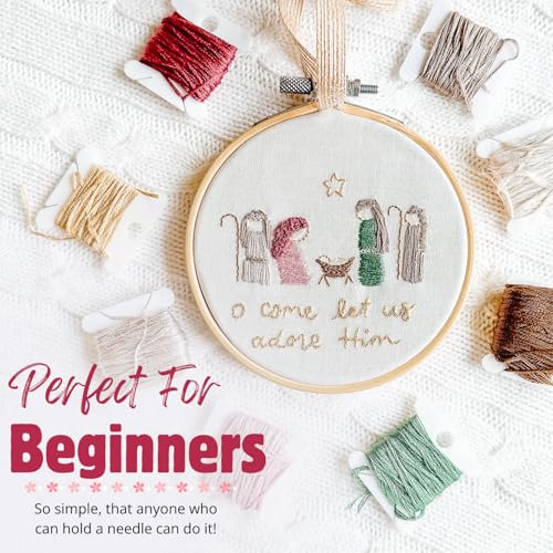 Elly & Grace Christian Embroidery Kit with Embroidery Hoop, Easy Embroidery Kit for Beginners and Adults, Full Embroidery Hoop Kit with Needles and Thread Included (Silent Night) - style: Silent Night