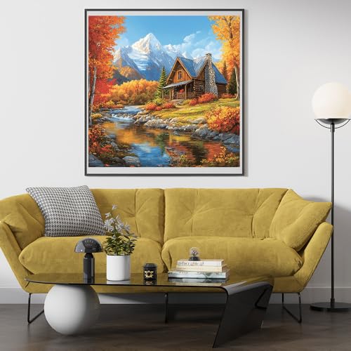 Moohue 14ct Counted Cross Stitch Kits for Adults Mountains House Trees Printed Stamped Cross Stitch Patterns Kits Cross Stitch Supplies (Mountains House Trees) - color: Mountains House trees