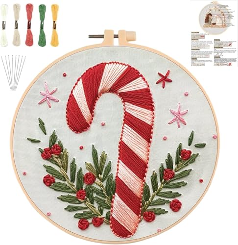 YOUDRN Christmas Embroidery Kits, Candy Canes Embroidery Kits Adults - color: Candy Canes