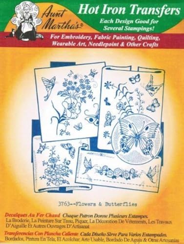 Flowers & Butterflies Aunt Martha's Hot Iron Embroidery Transfer