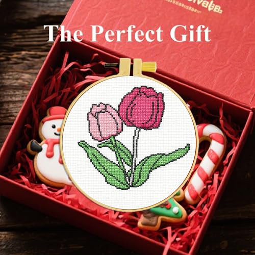Zhenqing 4 Pack Flower Stamped Cross Stitch Kit for Beginners - color: Floral-4 Piece-1