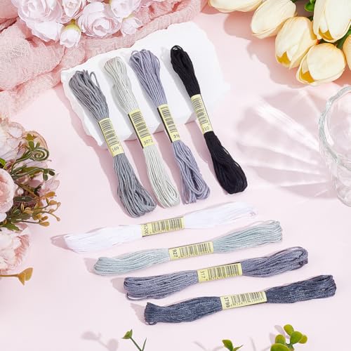 1 Box 65.6 Yards 8 Skeins 6 Strands Gray Embroidery Cotton Floss Cross Stitch Thread Assorted Friendship Bracelet Variegated Yarn Gradient String Bulk for Hand Sewing Making Crochet Weaving - color: Gray Cotton Thread, size: 65.6 Yards