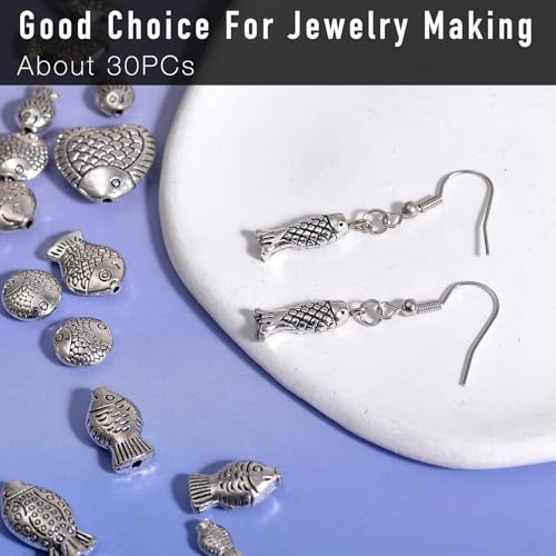 stino Silver Metal Spacer Beads for Jewelry Making, Heart Butterfly Flower Fish Beads for Bracelet Necklace Earrings,Jewelry Findings & Supplies, 50g (Fish (30PCs)) - color: Fish (30PCs)