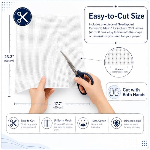 13 Mesh Needlepoint Canvas - 23.6" x 17.7" Blank Needle Point Canvas for DIY Embroidery and Needlepoint Projects, Easy to Cut for Coasters, Bookmarks, Ornaments and Craft Designs - color: White