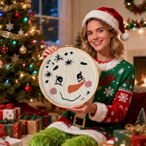 TCDZMYGS Christmas Punch Needle Kits,Winter Snowman Punch Needle Kits for Beginners,DIY Punch Embroidery Art & Craft kit for Adults with Video Tutorial - color: Punch Needle kits with-1029-1