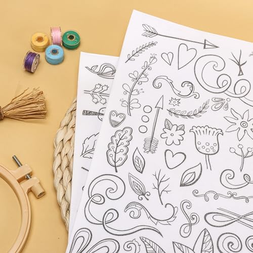 Patemby Embroidery Pattern Water Soluble Embroidery Stabilizers, Stick and Stitch Embroidery Paper Wash Away with Pre-Printed Pattern Designs Stencils Transfers for Hand Sewing Lover Beginner - color: Boho, Pack of 2