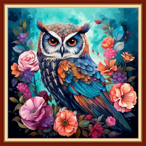 Joyhoor Stamped Cross Stitch Kits for Beginners, Needlepoint Kits for Adults, 11CT Counted Embroidery Kits-Owl Flower 18x18 inchs - color: Artstyle20