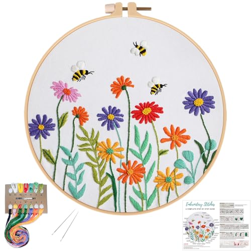 Louise Maelys Embroidery Kit for Beginners Daisy Flower Bee Stitch Set - color: daisy flowers
