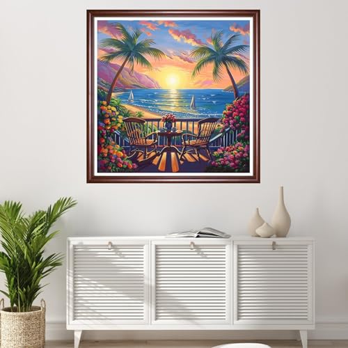 Redxing Stamped Cross Stitch Kits Full Range of Embroidery Starter Kits- Needlepoint Counted Cross Stitch Kits for Beginner Adults 11CT Printed Embroidery Kit-Sunset Afternoon Tea 18x18 inchs - color: DIYArtsKit02