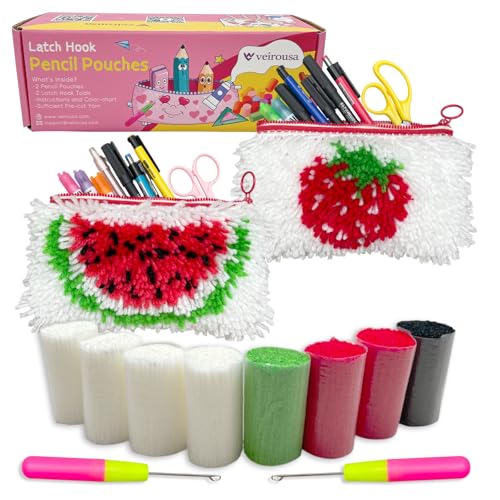 Latch Hook Pencil Case Kit for Adults Beginners, Strawberry & Watermelon - color: Strawberry n Watermelon