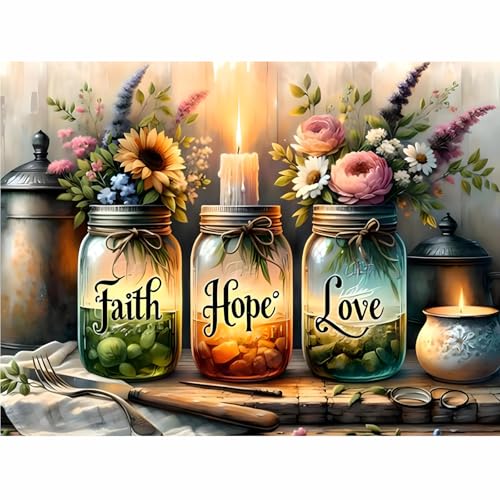 Fotasmua Cross Stitch Kits for Adults - Faith, Hope, Love Wishing Bottle Stamped Cross Stitching Ornament Kits for Beginners, Counted Embroidery Needlepoint Kit Home Decor 12 x 16 Inch - color: SZXY001-US