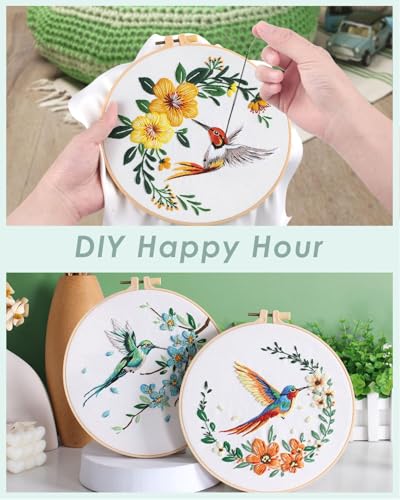 ERKOON 5 Sets Embroidery Kit for Beginners Adult Hummingbird Cross Stitch - color: Hummingbird