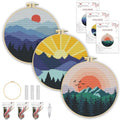 3 Pack Landscape Stamped Cross Stitch Kits for Beginners,with Hoop 8x8in - color: Landscape