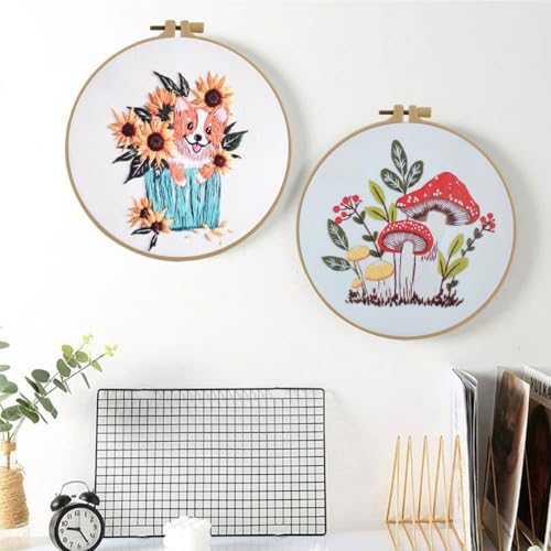 Esffaci Embroidery Starter Kit for Adult Beginner with Dog Sunflower Pattern Hand Embroidery Set with Embroidery Cloth Hoop Needle Threader Embroidery Floss and Instruction - color: Dog