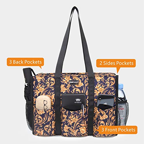 TOPDesign Utility Water Resistant Tote Bag with 13 Pockets, Zipper Closure - color: Baroque Gold, size: Medium