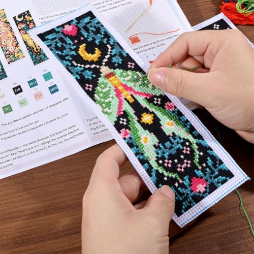 ORIGACH 6 Set Vivid Moths Cross Stitch Bookmark Kit for Beginner - style: Moths
