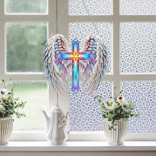 ZeeLionArt Hanging Diamonds Art kit for Adult,Angel Wings Pendant Diamonds Painting Art Kit,7.0x6.6inch Acrylic Diamonds Painting Board Kit Ornament, Special Crystal Diamond Hanging Ornament - color: DP02387