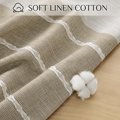 Softalker Fall Linen Rectangle Tablecloth with Tassel, 55 x 84 Inch - color: Coffee Lines, size: 55" x 84" (Rectangular)