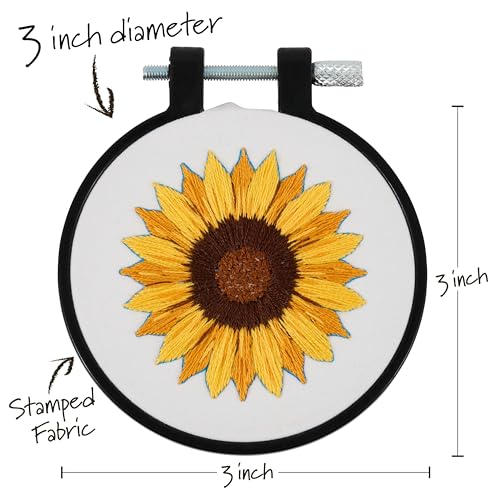 Bucilla, Stamped Embroidery Kit, Golden Sunflower, Includes 3" Hoop, Floss, Needle, and Instructions