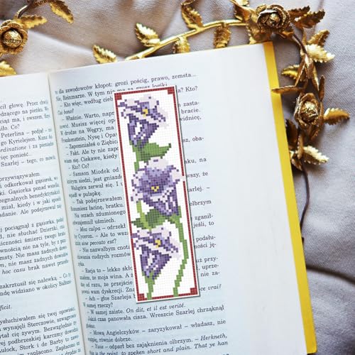 FREEBLOSS 6 Set Cross Stitch Bookmark Kits 11CT 8"x2.4" 6 Flowers Design - style: Common Flowers