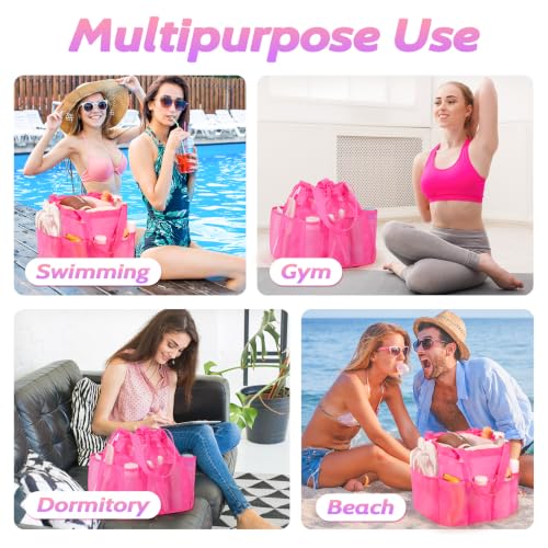 famichan Mesh Portable Shower Caddy with Drawstring, Girls Dorm Room Essentials - color: Rose Red