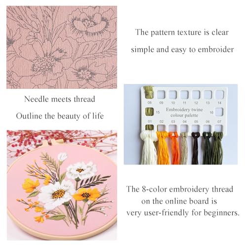 Silentsea 3 Embroidery Kits-Beginner Collection, Includes All Needed 3 Plastic Hoops, 3 Embroidery Fabrics with Patterns, Threads, Needles, and More. - color: multicolor-1
