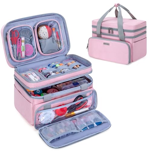 BAFASO Double Layer Sewing Accessories Organizer, Pink - color: Pink