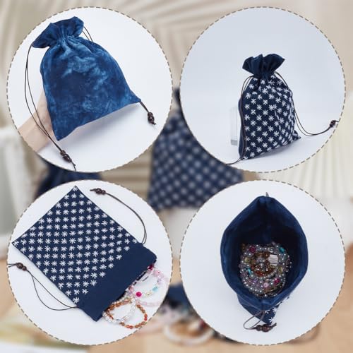 INFUNLY 3 Set Sashiko Drawstring Bag Kit DIY Sashiko Embroidery Bag Set with Printed Fabric Sewing Handbag Kits Embroidery Starter Kit Needlepoint Sewing Bags with Instruction for Beginner Adult - style: Printed design