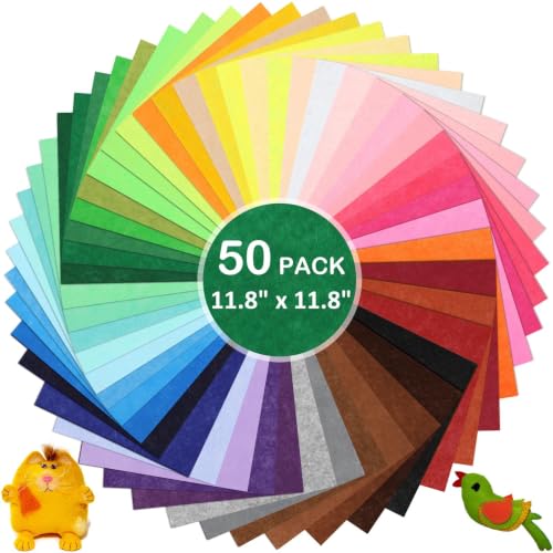 Thin Felt Fabric Sheets, Assorted Colors Stiff Felt Sheets for Crafts DIY Patchwork Sewing Projects Decoration (Stiff 50 Colors, 11.8" × 11.8") - color: Stiff 50 Colors, size: 11.8 x 11.8 inches