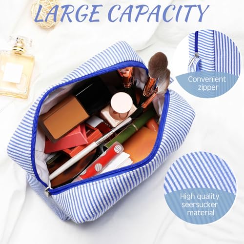 Sanwuta 3 Pcs Seersucker Makeup Bags, Navy Blue, Green, Lake Blue - color: Navy Blue, Green, Lake Blue