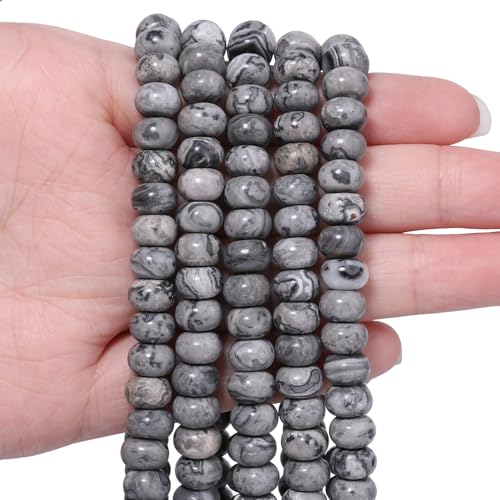 5x8mm 100Pcs Natural Map Jasper Rondelle Beads for Jewelry Making Loose Spacer Abacus Disk Beads Gemstone for Bracelets Necklace DIY Crafts - color: Map Jasper